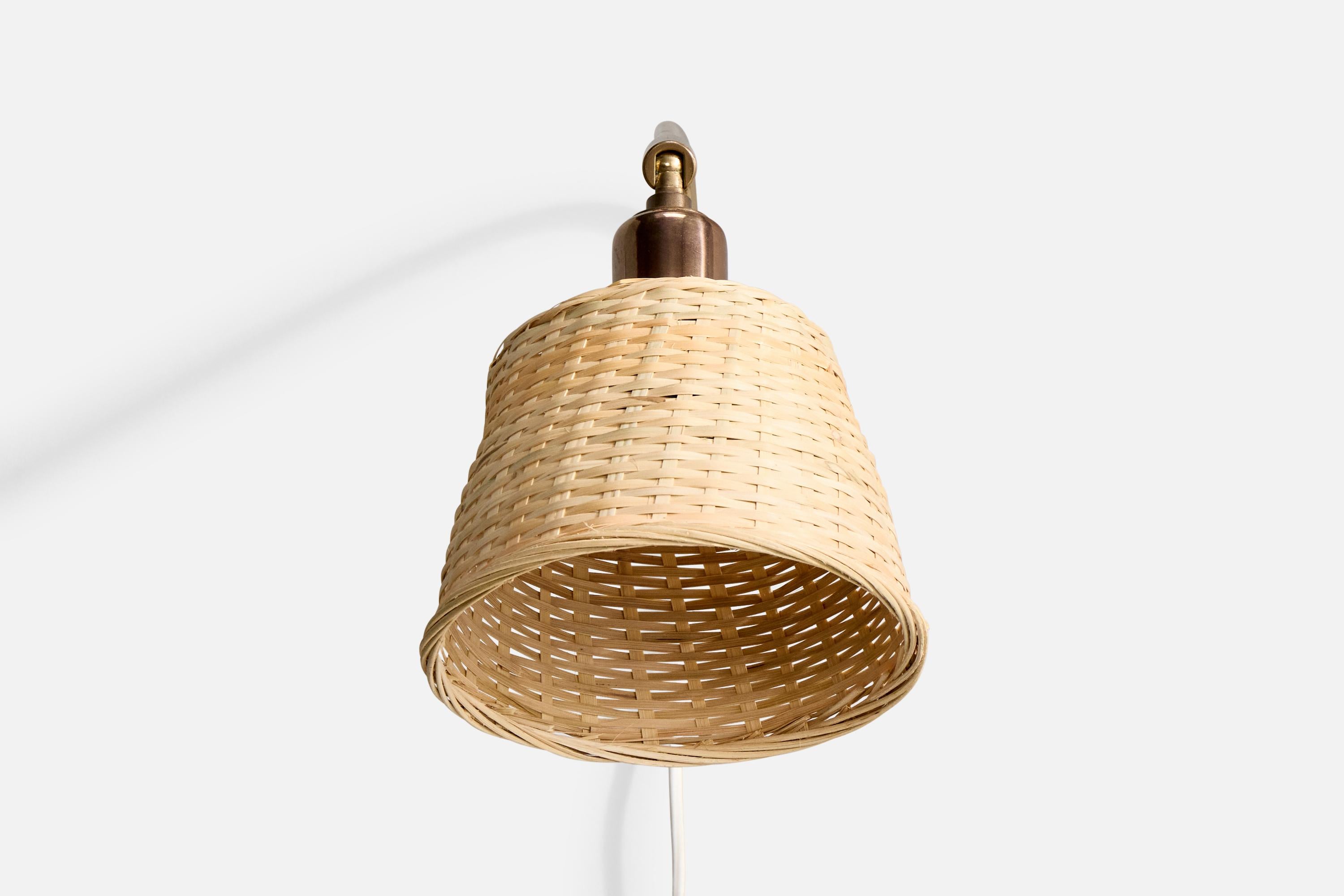 Mid-Century Modern Josef Frank, Wall Light, Brass, Rattan, Sweden, 1980s For Sale