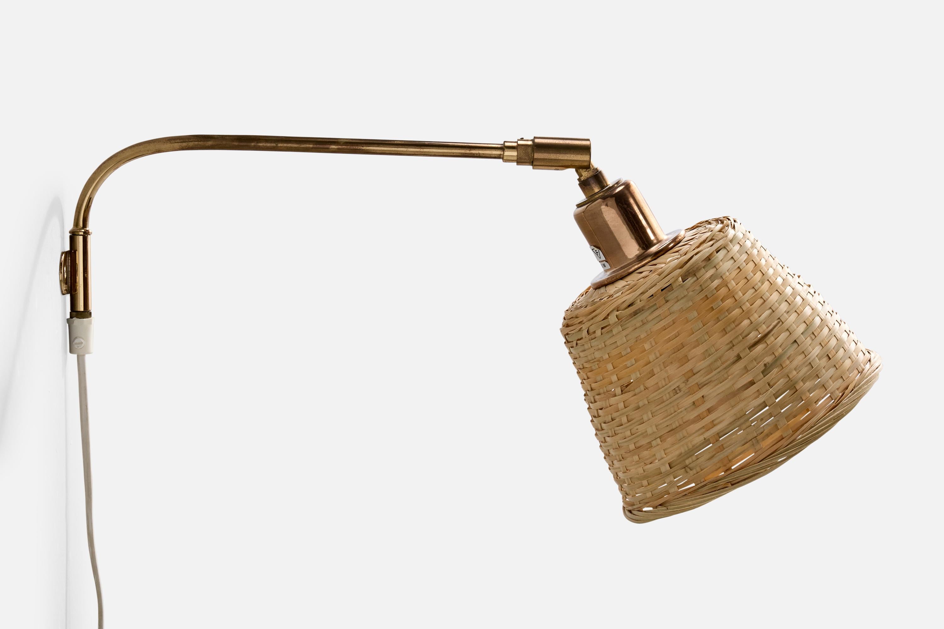 Swedish Josef Frank, Wall Light, Brass, Rattan, Sweden, 1980s For Sale