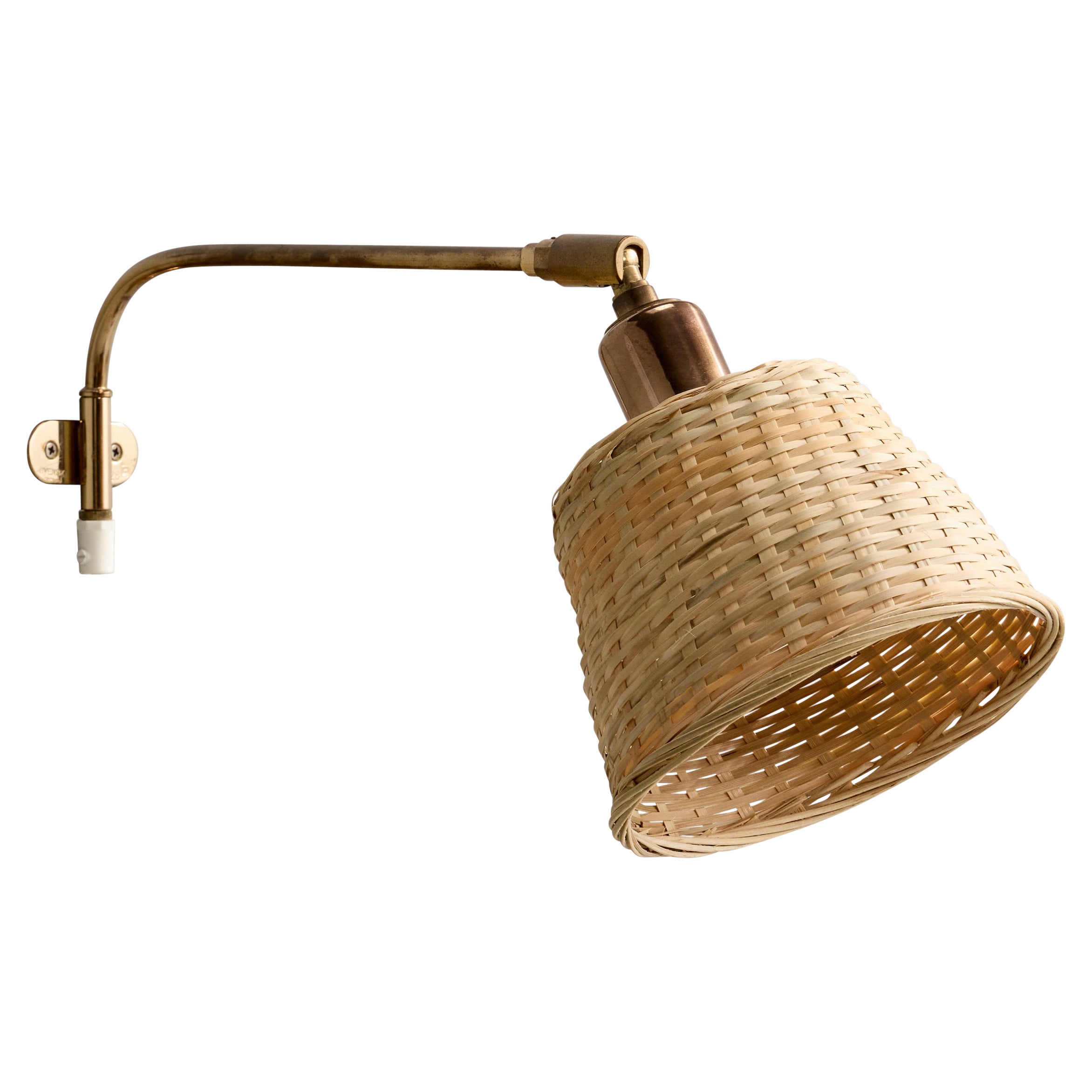 Josef Frank, Wall Light, Brass, Rattan, Sweden, 1980s