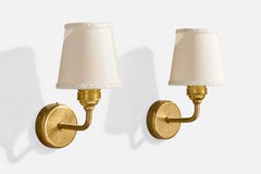 Josef Frank, Wall Lights, Brass, Fabric, Sweden, 1950s