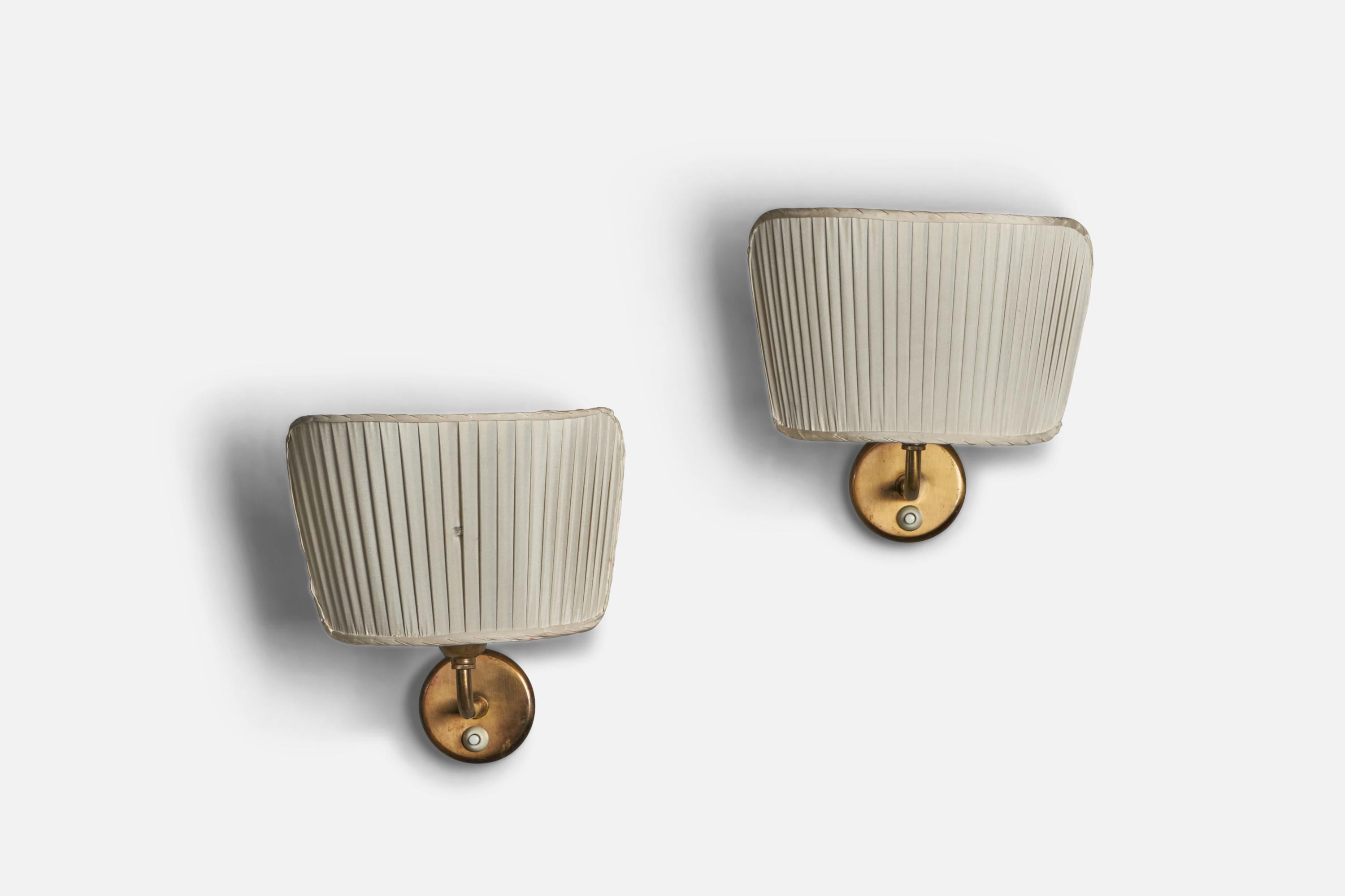 Mid-Century Modern Josef Frank, Wall Lights, Brass, Fabric, Sweden, 1950s