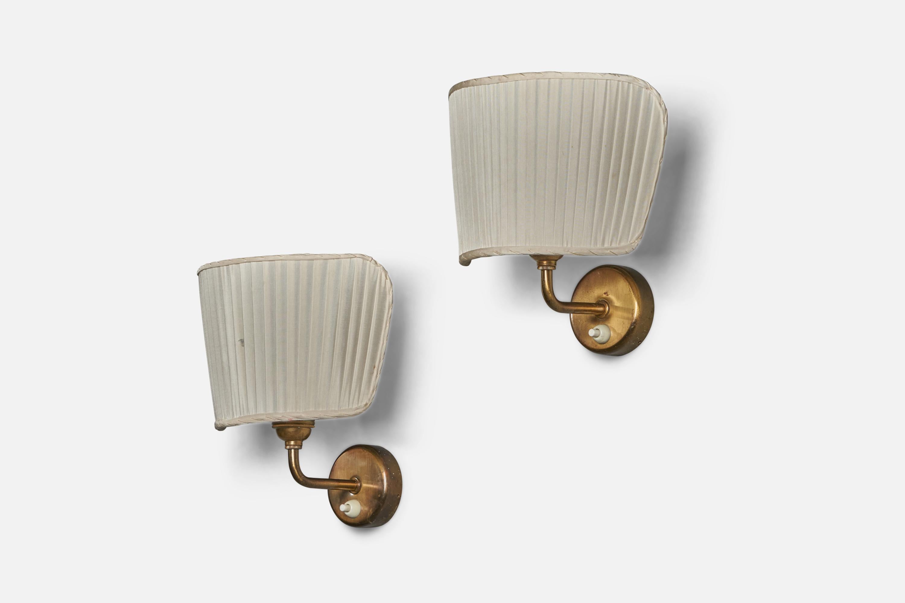 Swedish Josef Frank, Wall Lights, Brass, Fabric, Sweden, 1950s