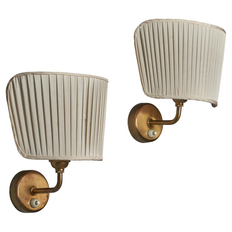 Josef Frank Brass and Fabric Wall Lights, 1950s, offered by PRB / Ponce Berga