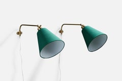 Josef Frank, Wall Lights, Brass, Fabric, Sweden, 1970s