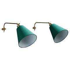 Josef Frank, Wall Lights, Brass, Fabric, Sweden, 1970s