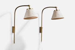 Josef Frank, Wall Lights, Brass, Fabric, Sweden, 1980s