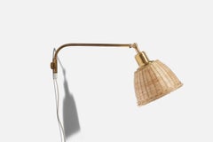 Josef Frank, Wall Lights, Brass, Rattan, Sweden, 1950s