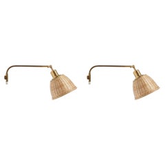 Josef Frank, Wall Lights, Brass, Rattan, Sweden, 1950s