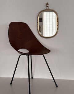 Josef Frank Wall Mirror with Loop Frame and Wall Hook in Brass, 1960s