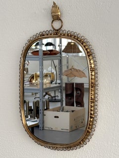 Josef Frank Wall Mirror with Loop Frame and Wall Hook in Brass, 1960s