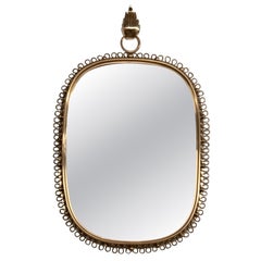 Josef Frank Wall Mirror with Loop Frame and Wall Hook in Brass, 1960s