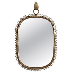 Josef Frank Wall Mirror with Loop Frame and Wall Hook in Brass, 1960s