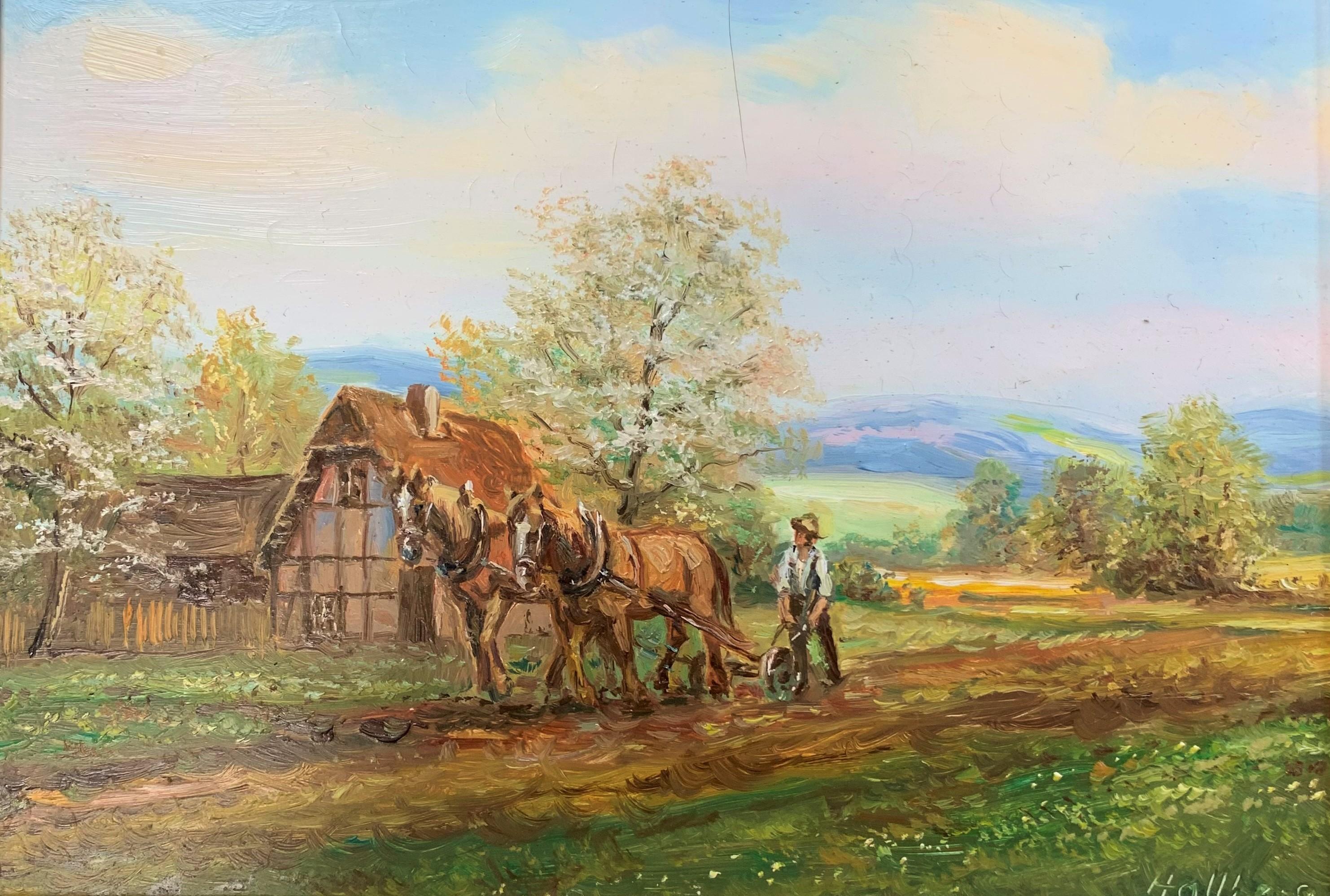 Josef Hallberg Landscape Painting - The Ploughman - Austrian Realist Painting