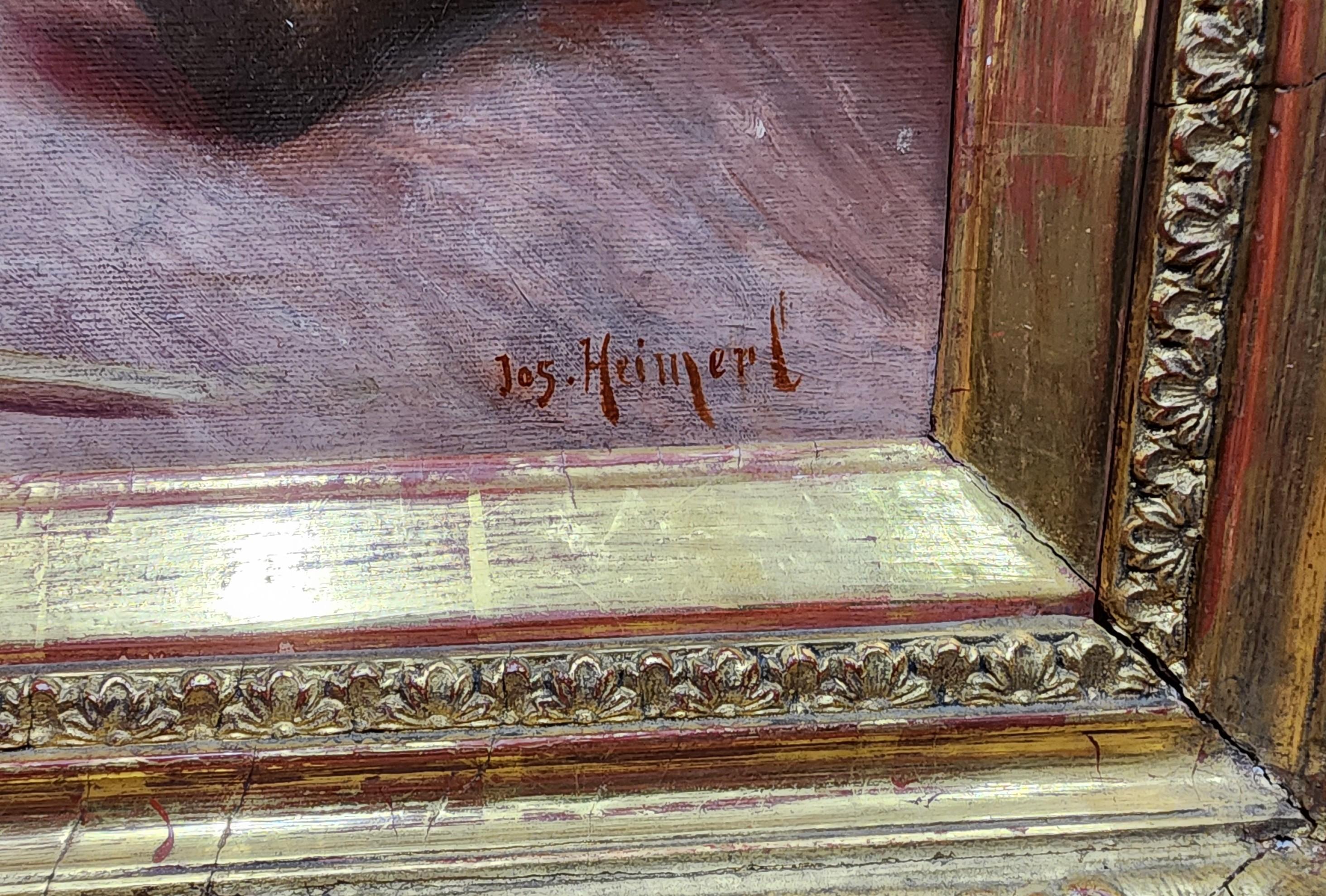 Chatons en train de jouer, peinture ancienne d'animaux, chats, ours en peluche - Réalisme Painting par Josef Heimerl