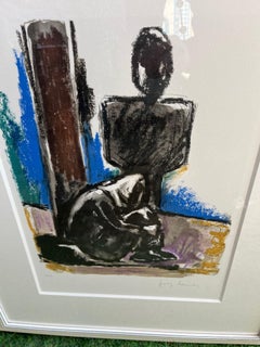 Expressionistische abstrakte figurative Lithographie in limitierter Auflage von zwei grauen Figuren