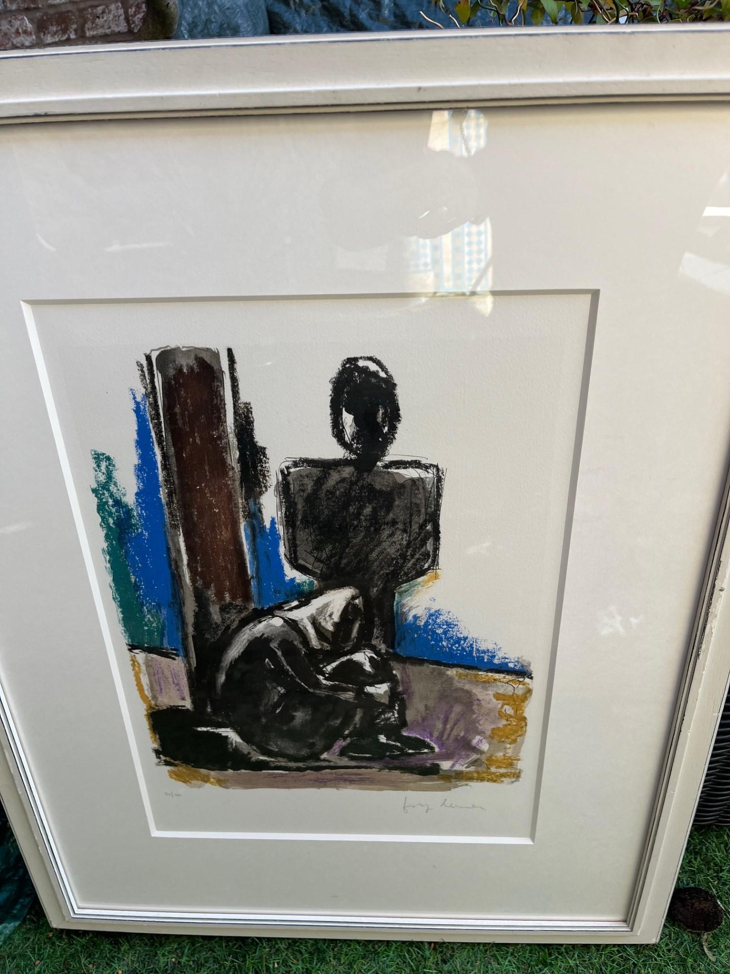 Josef Herman Figurative Print - Two Grey Figures in expressionist, abstract background Limited Ed. Lithograph