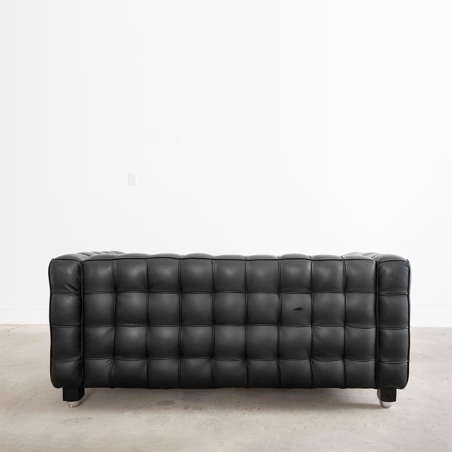 Josef Hoffman Attributed Black Leather Sofa Settee For Sale 6