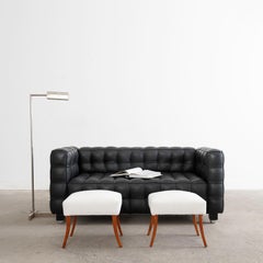 Josef Hoffman Attributed Black Leather Sofa Settee