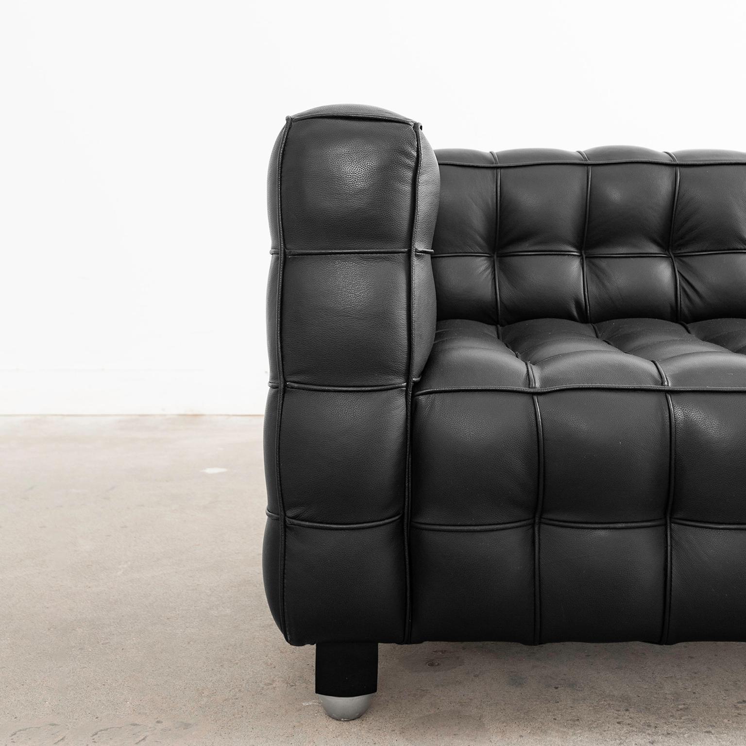 Modern Josef Hoffman Attributed Black Leather Sofa Settee For Sale