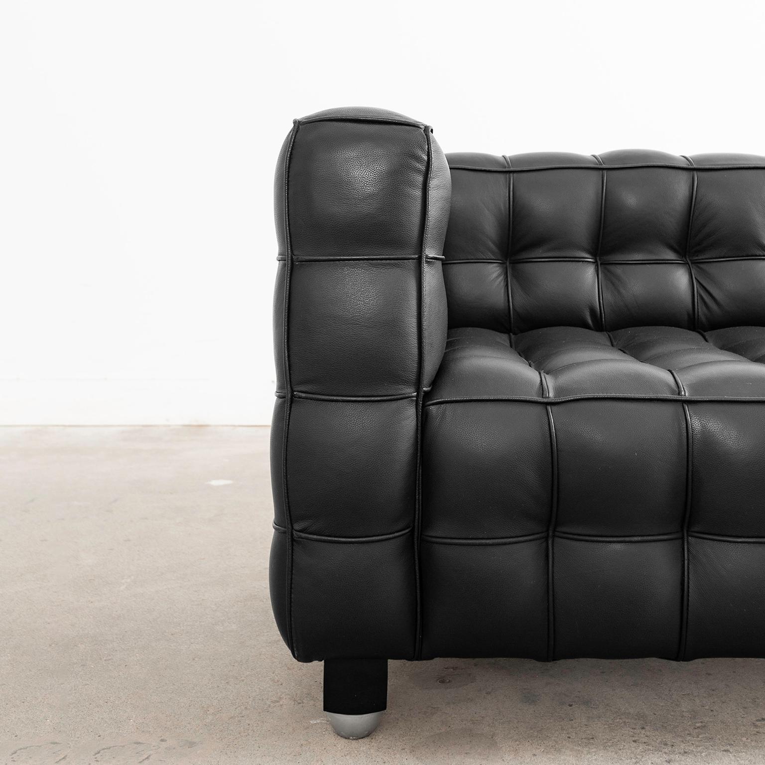 Modern Josef Hoffman Attributed Black Leather Sofa Settee