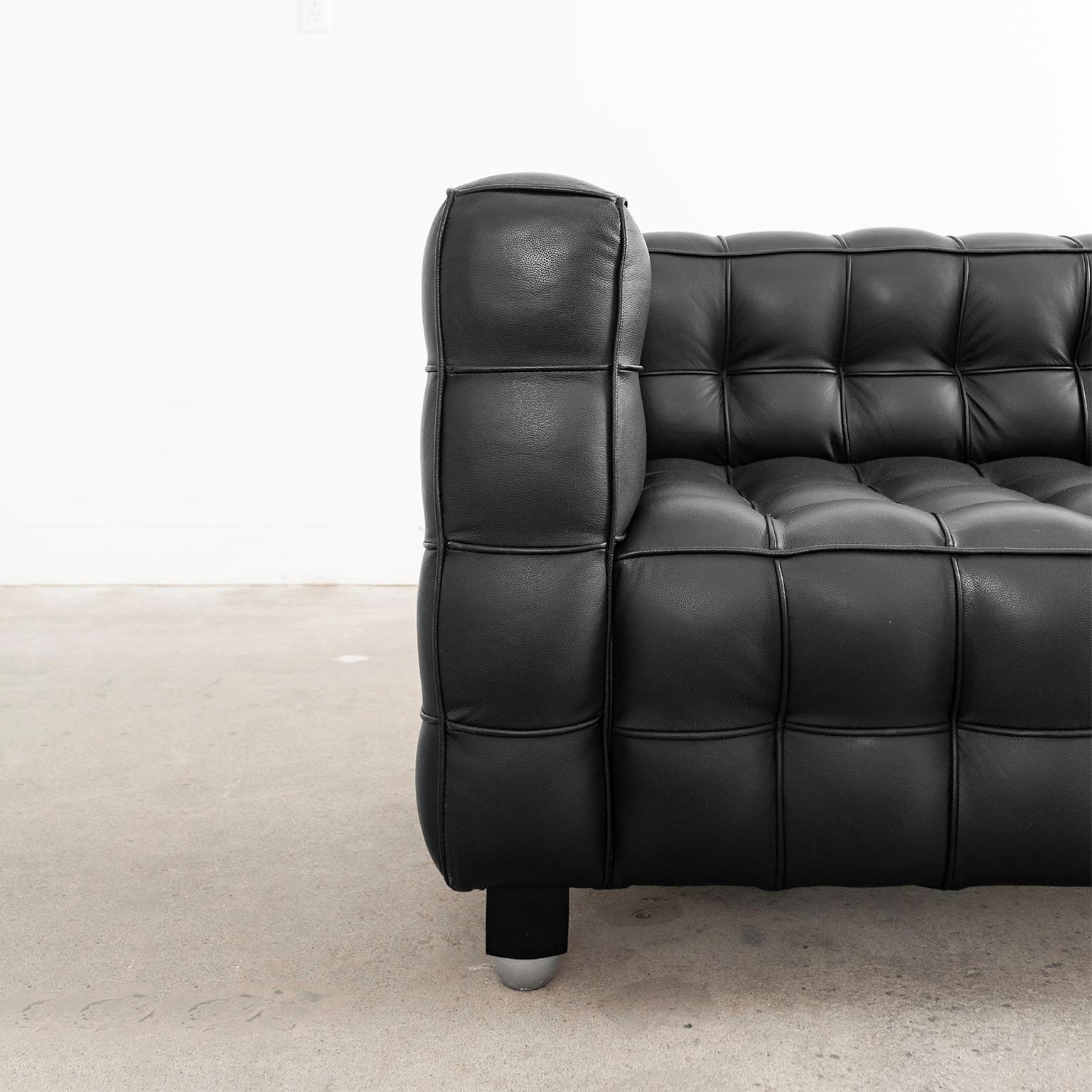 Hand-Crafted Josef Hoffman Attributed Black Leather Sofa Settee For Sale