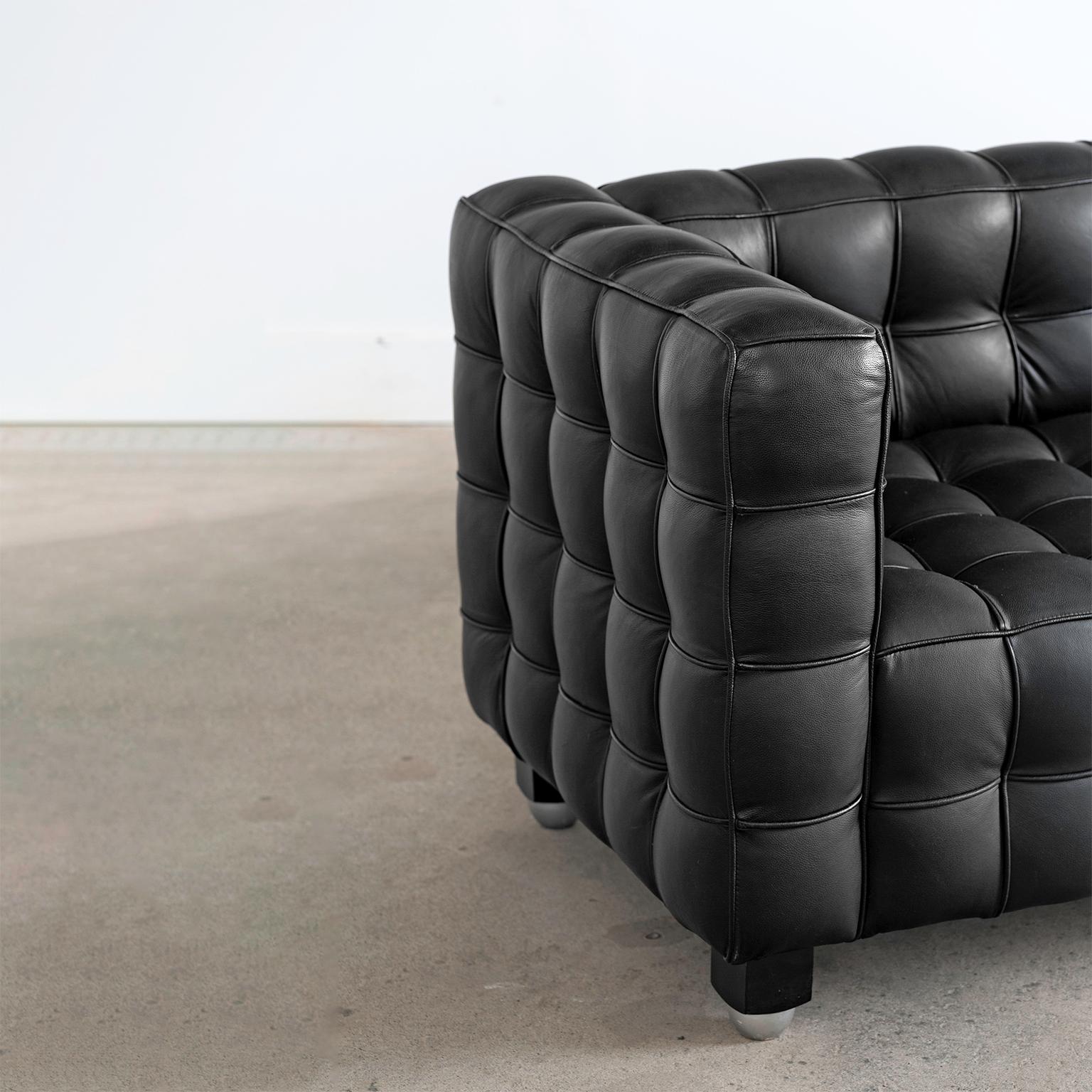 Josef Hoffman Attributed Black Leather Sofa Settee In Good Condition In Rio Vista, CA