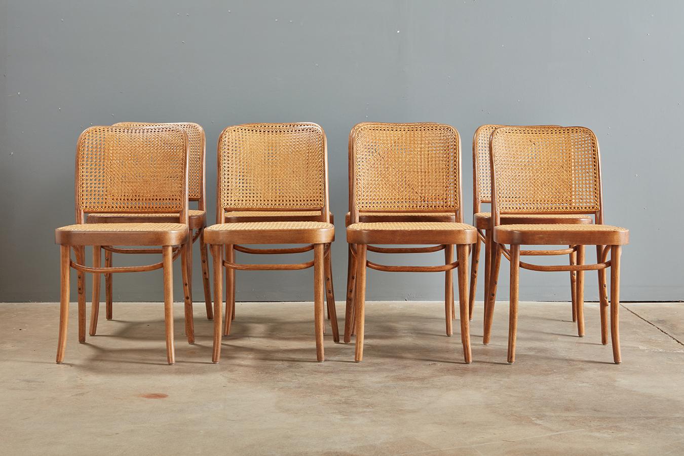 Prager Stuhl aus Bugholz und Schilfrohr von Josef Hoffman für Thonet, 8 Stück verfügbar  (Europäisch) im Angebot