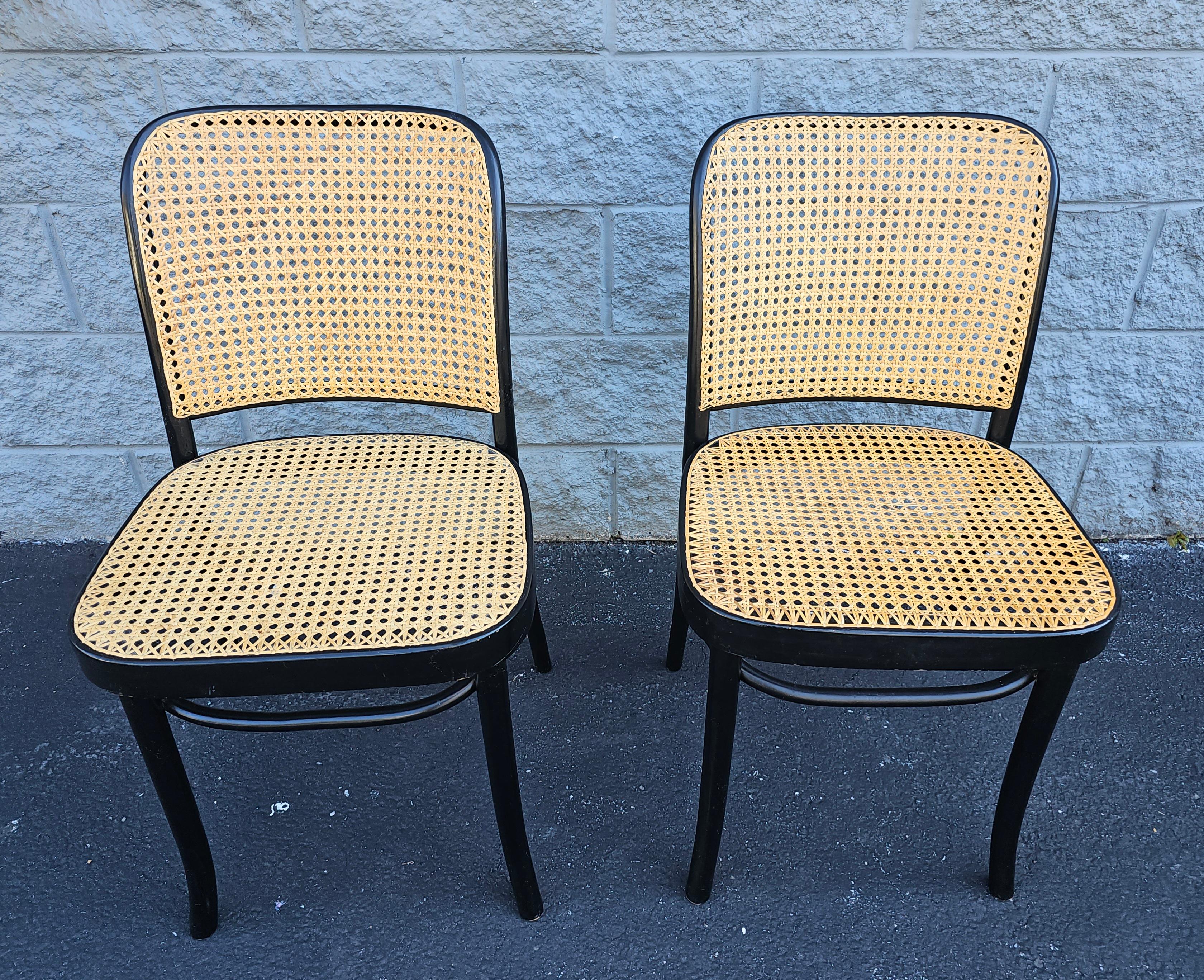 Mid-Century Modern Josef Hoffman For FMG Poland Ebonized and Caned Side Chair For Sale