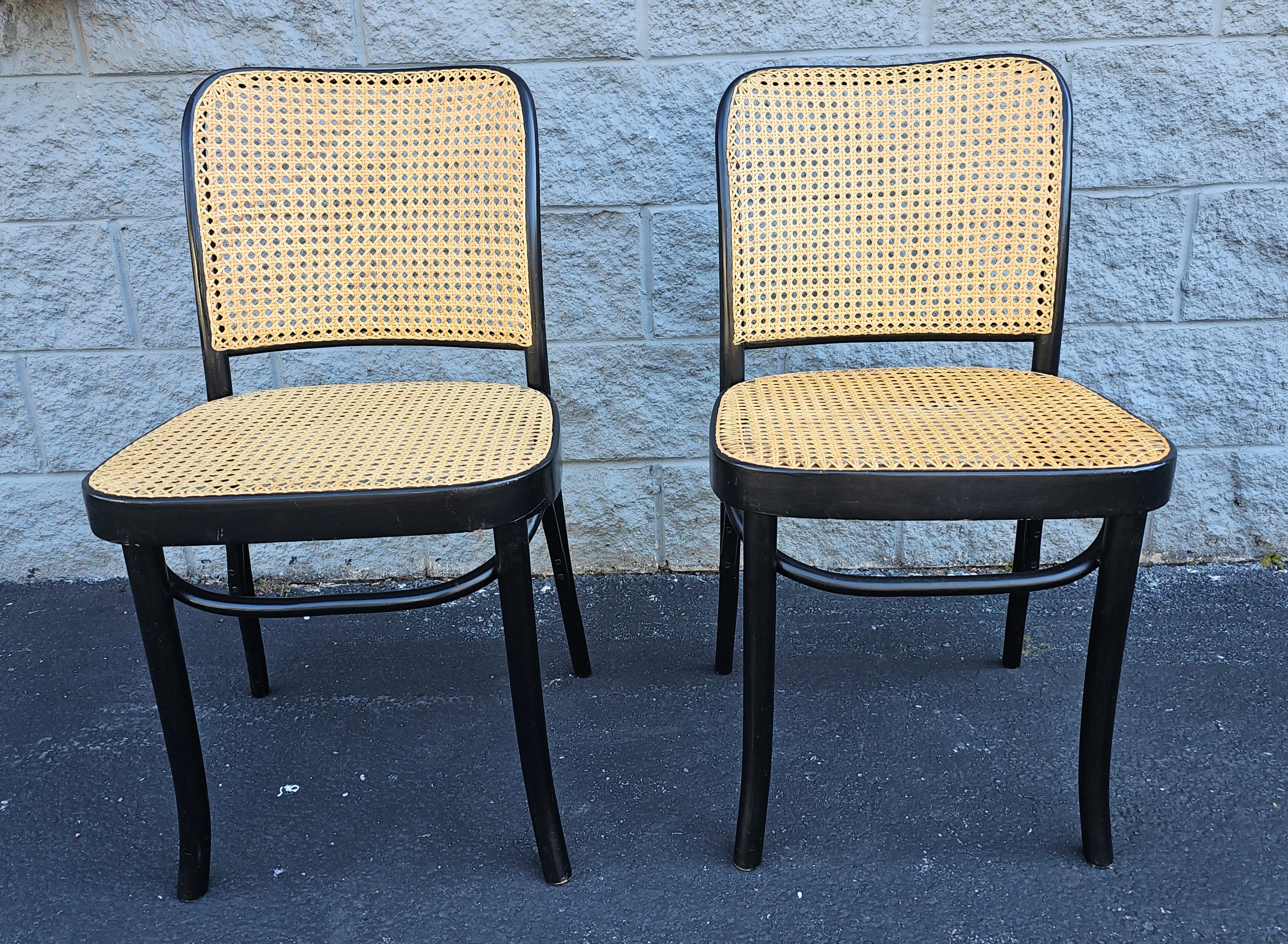 Polish Josef Hoffman For FMG Poland Ebonized and Caned Side Chair For Sale