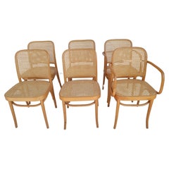 Josef Hoffman for Thonet Set of Six Bentwood and Cane Chairs