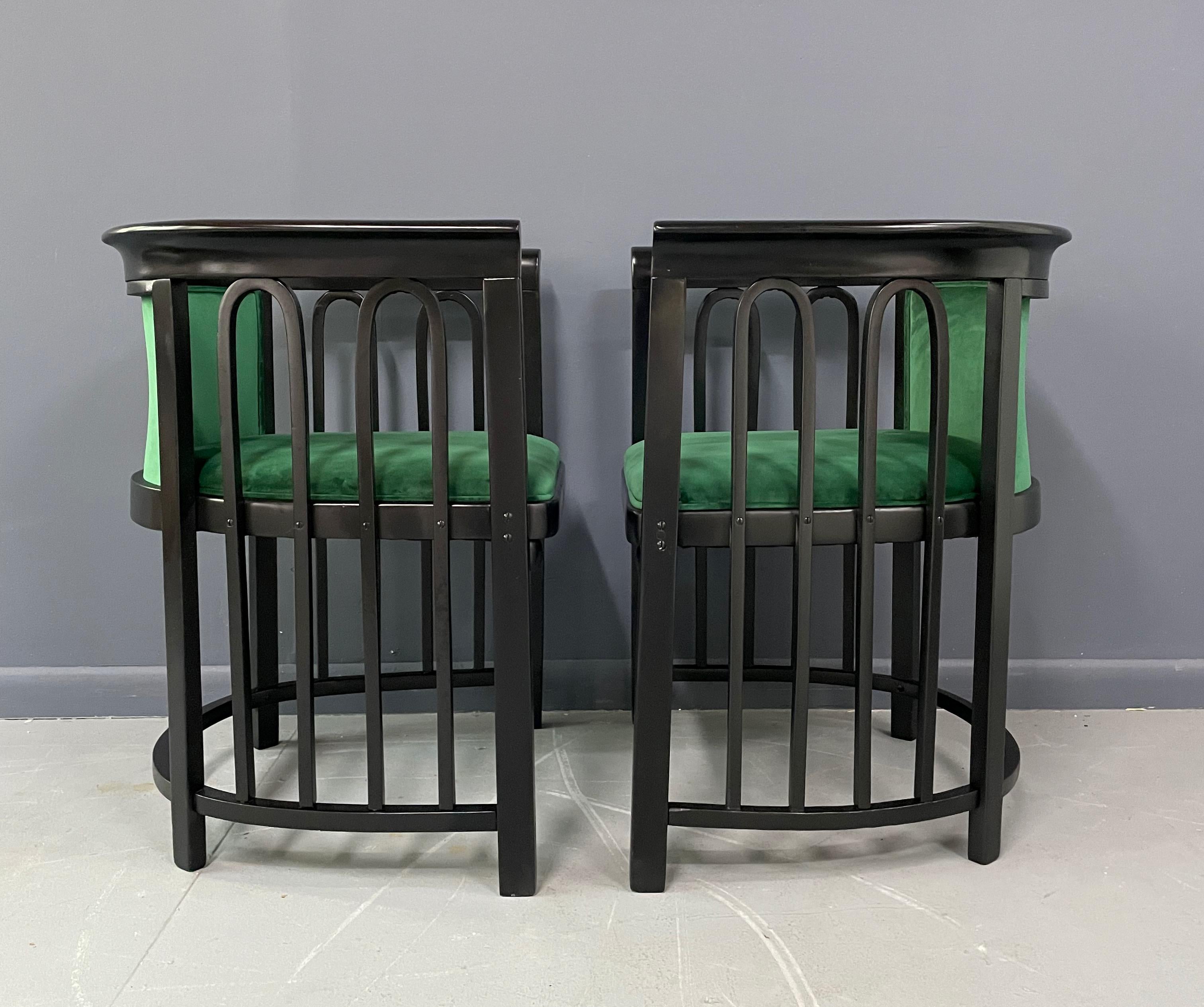Vienna Secession Josef Hoffman Pair of Secessionist Bentwood Barrel Back Arm Chairs for J&J Kohn