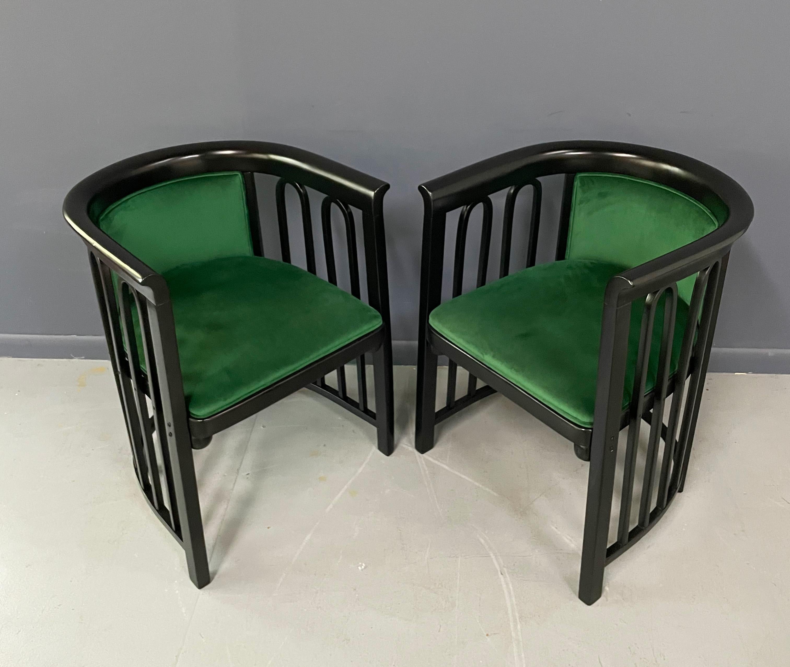 Upholstery Josef Hoffman Pair of Secessionist Bentwood Barrel Back Arm Chairs for J&J Kohn
