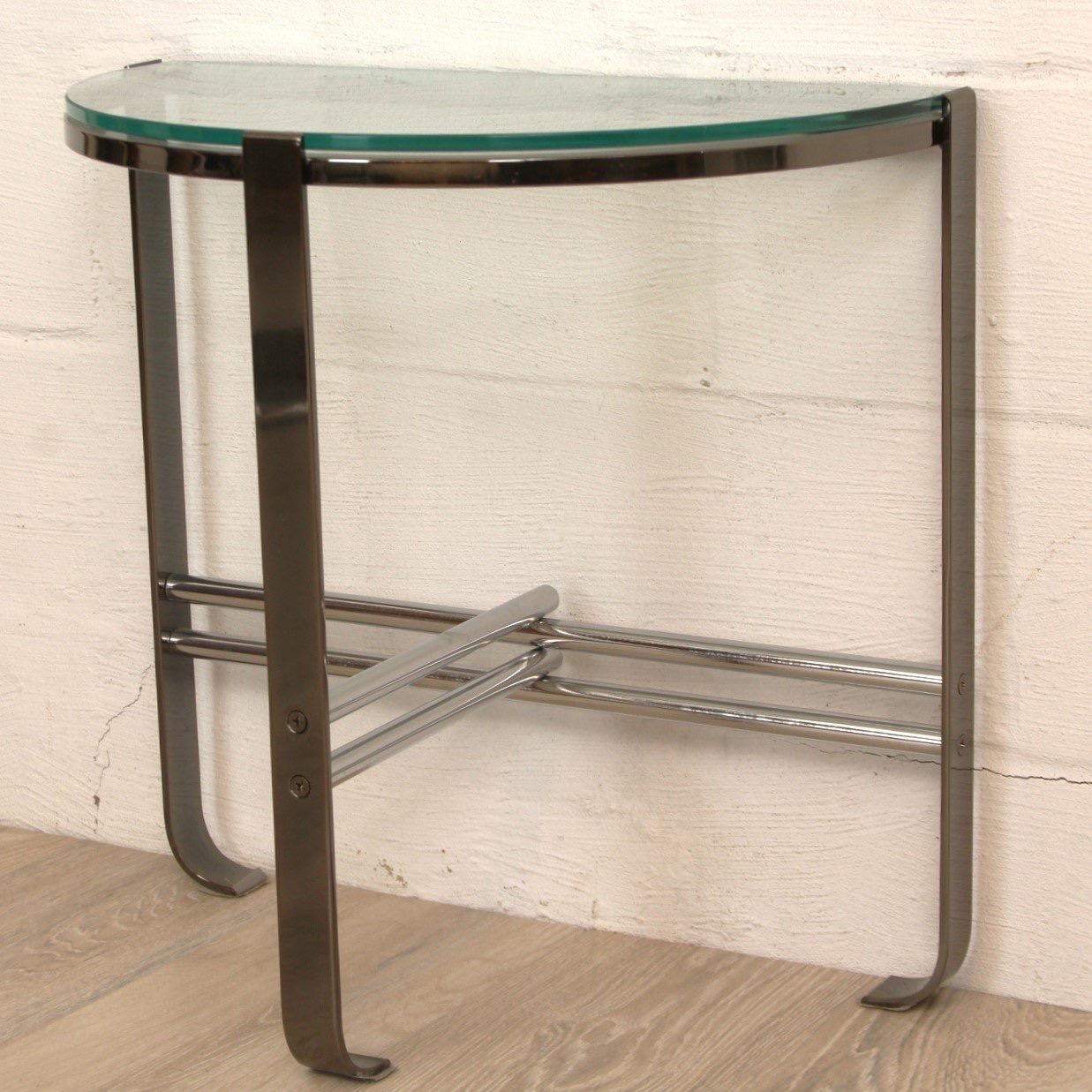 Late 20th Century Josef Hoffman Style Vintage Demilune Chrome Side Table For Sale
