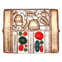 JOSEF HOFFMANN 1911-2011 Art Nouveau Bell Flowers Brooch In Sterling & Gemstones