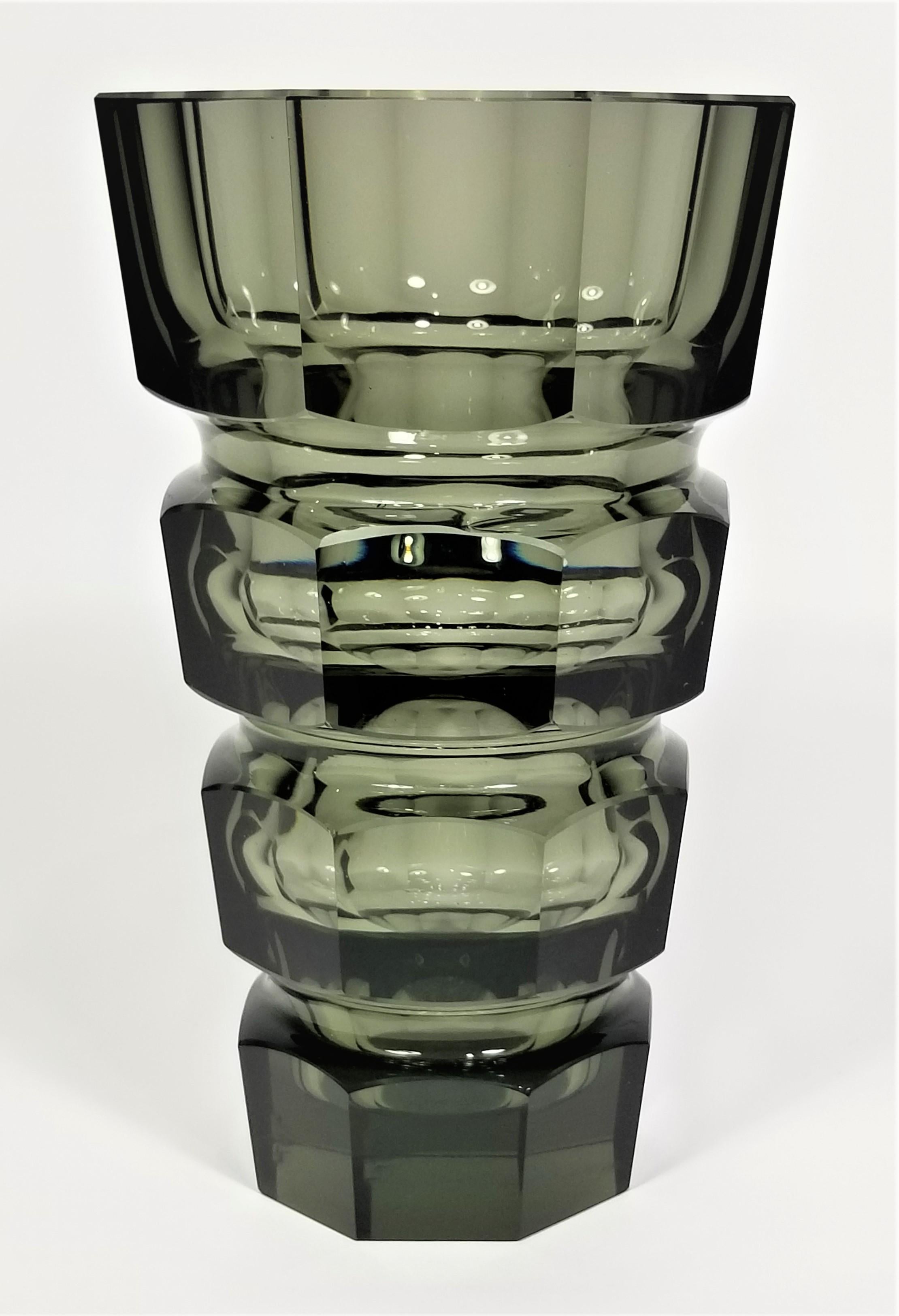 Gorgeous Art Deco Josef Hoffmann for Moser smoked glass vase. 

Excellent condition with exception of small minor abrasion or chip that Is not sharp on very bottom on one of the corners seen in photo or on close inspection. Priced accordingly.