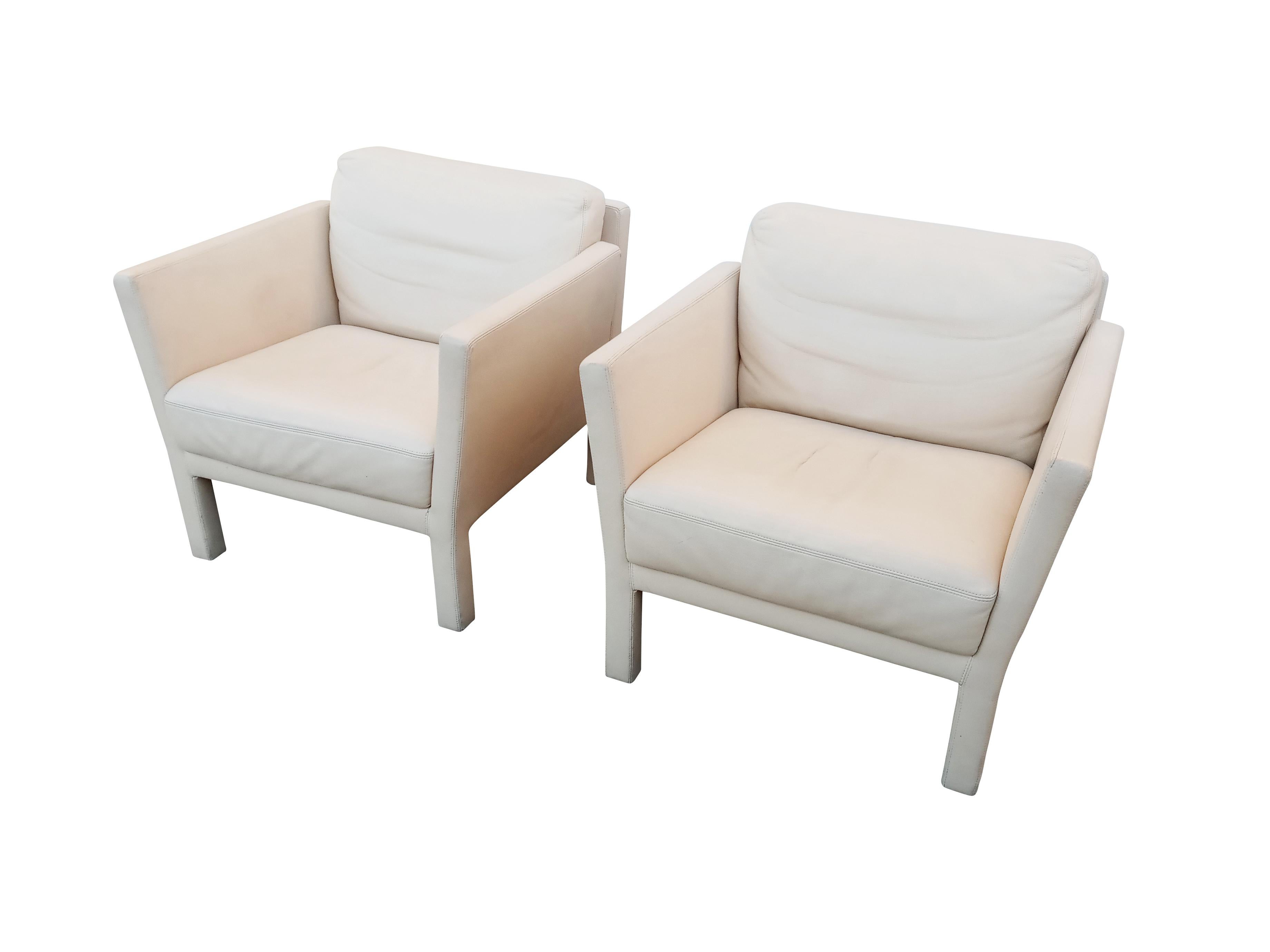Mid-Century Modern Josef Hoffmann Attribution Whittmann Austria Pair of Leather Club Lounge Chairs
