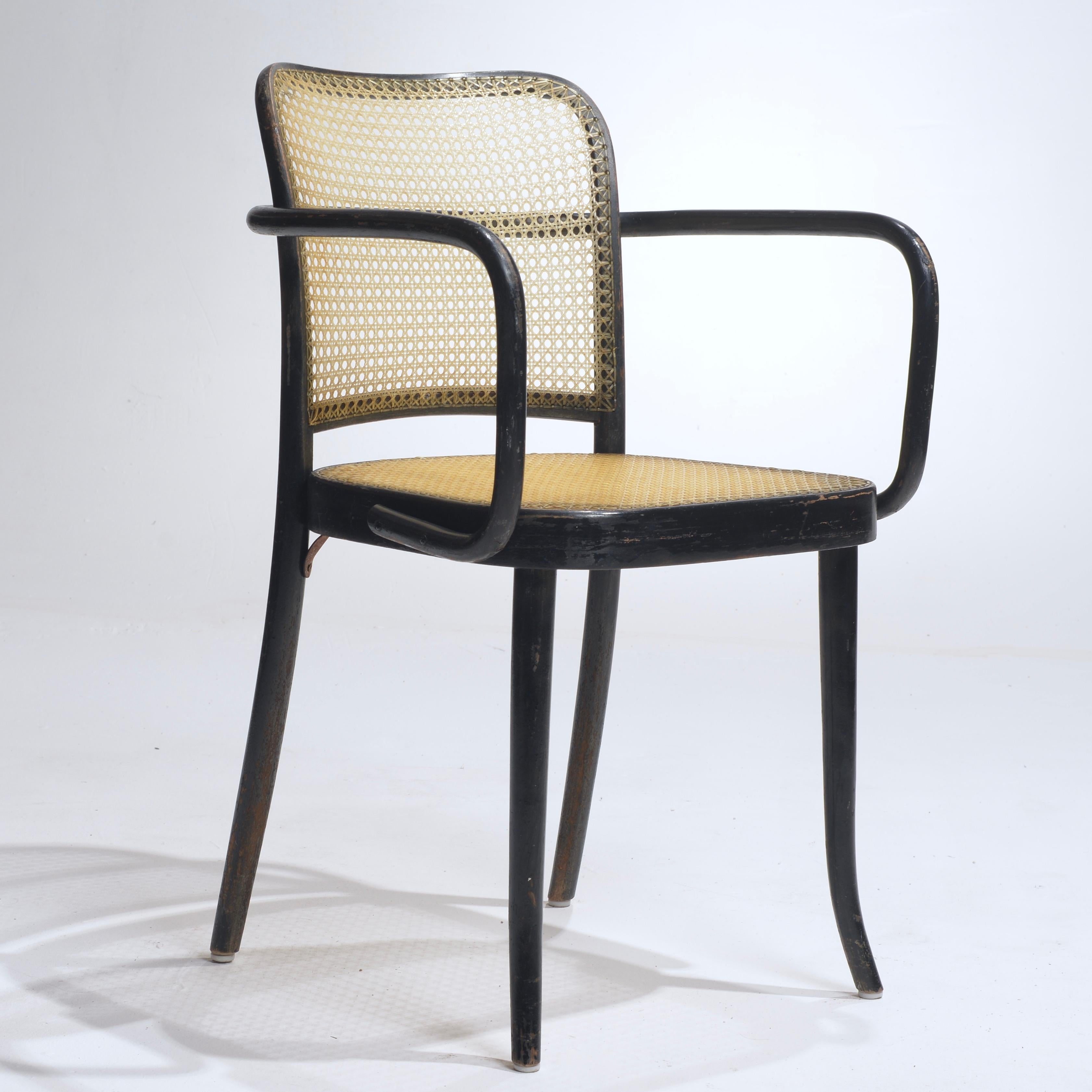 Josef Hoffmann Bentwood Beech Prague Model 811 Chairs in Black and Leather Weave For Sale 5
