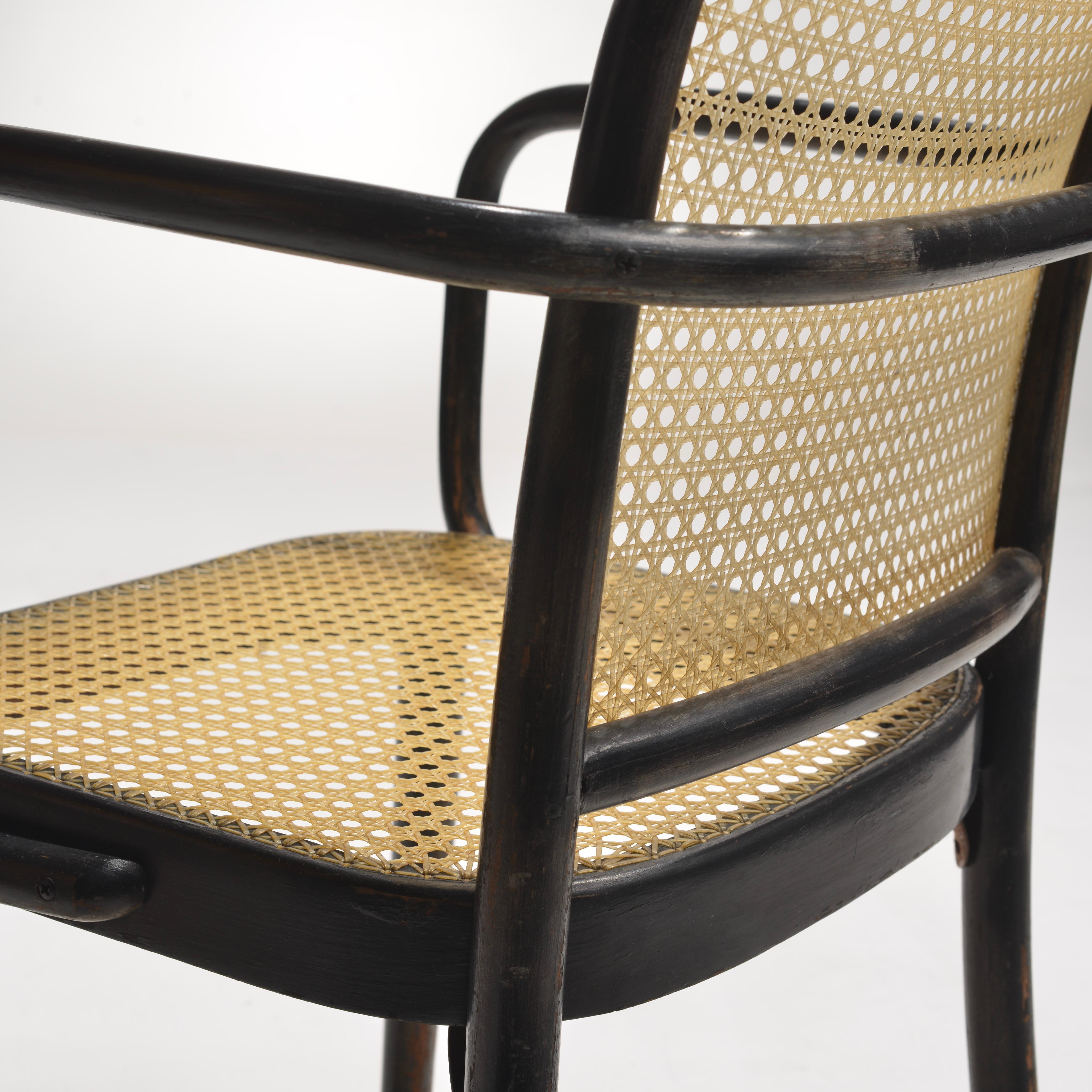 Josef Hoffmann Bentwood Beech Prague Model 811 Chairs in Black and Leather Weave For Sale 9