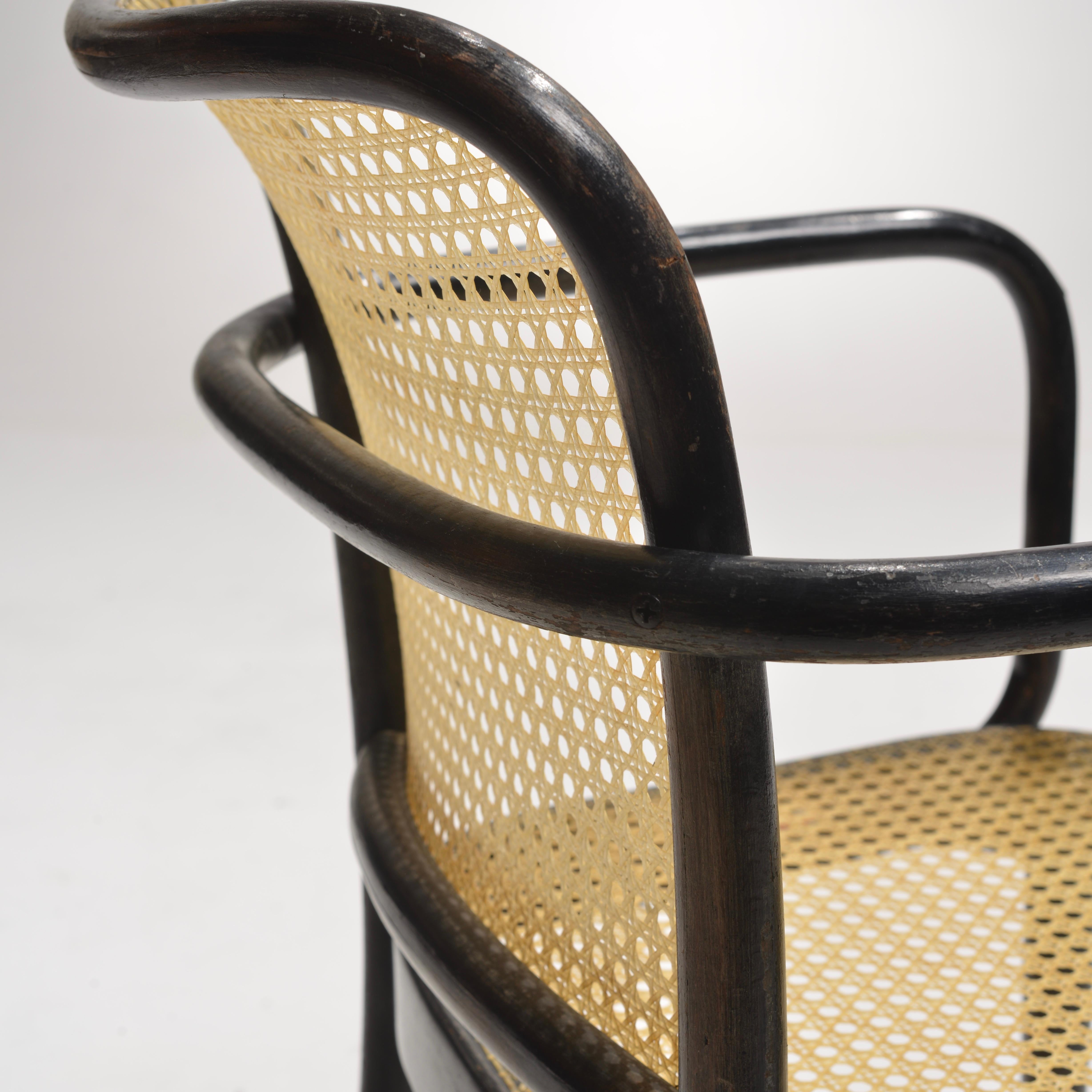 Josef Hoffmann Bentwood Beech Prague Model 811 Chairs in Black and Leather Weave For Sale 10