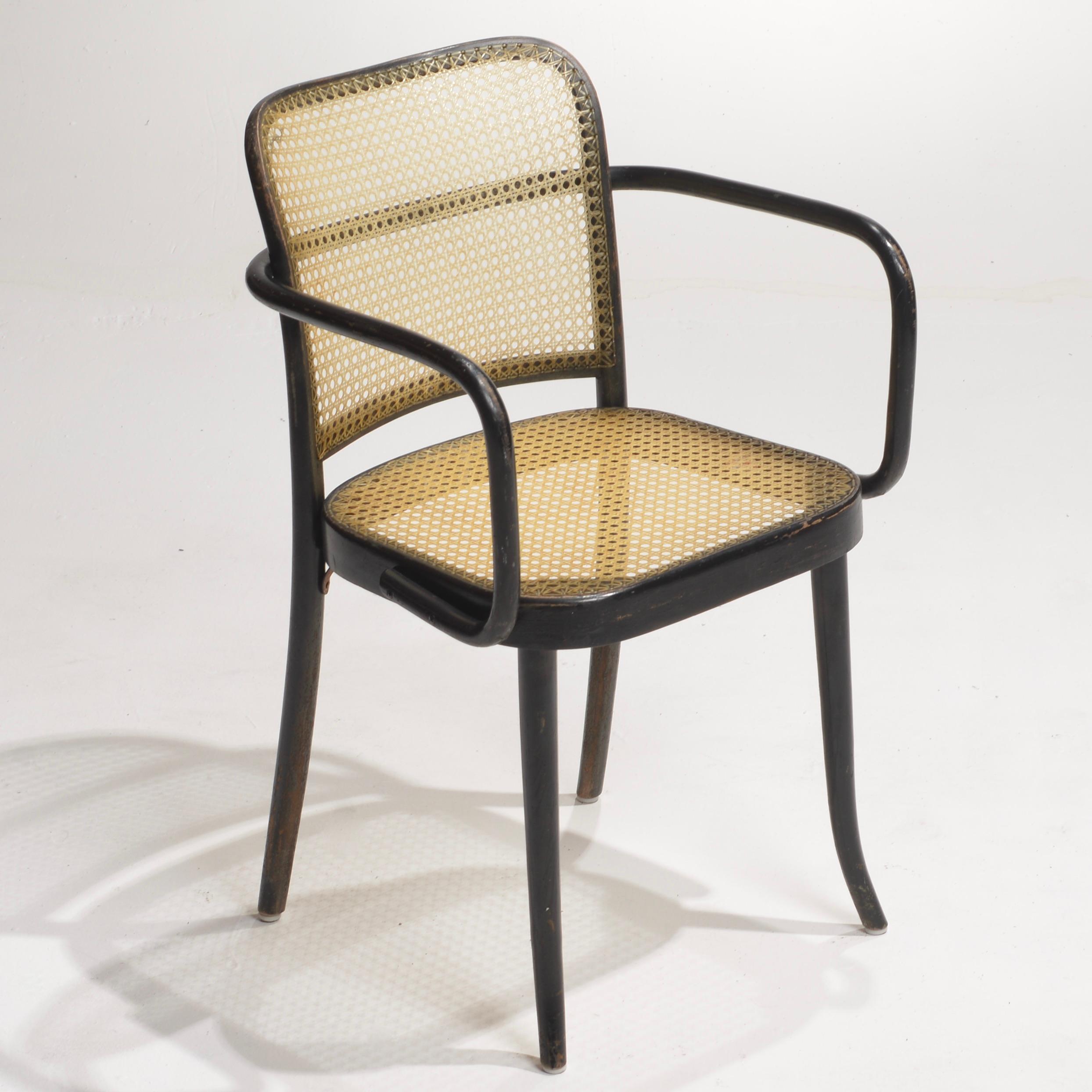European Josef Hoffmann Bentwood Beech Prague Model 811 Chairs in Black and Leather Weave For Sale