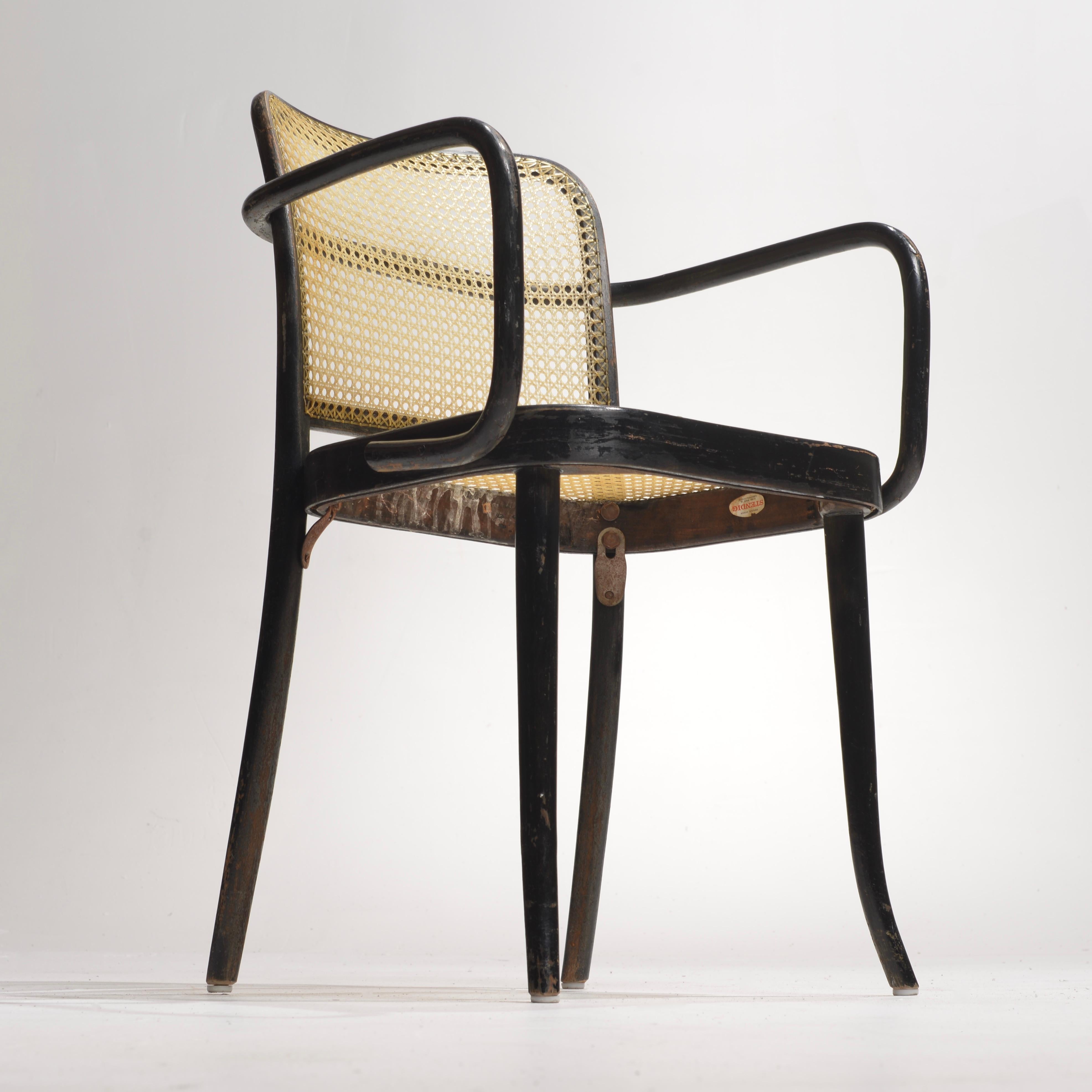 Woven Josef Hoffmann Bentwood Beech Prague Model 811 Chairs in Black and Leather Weave For Sale
