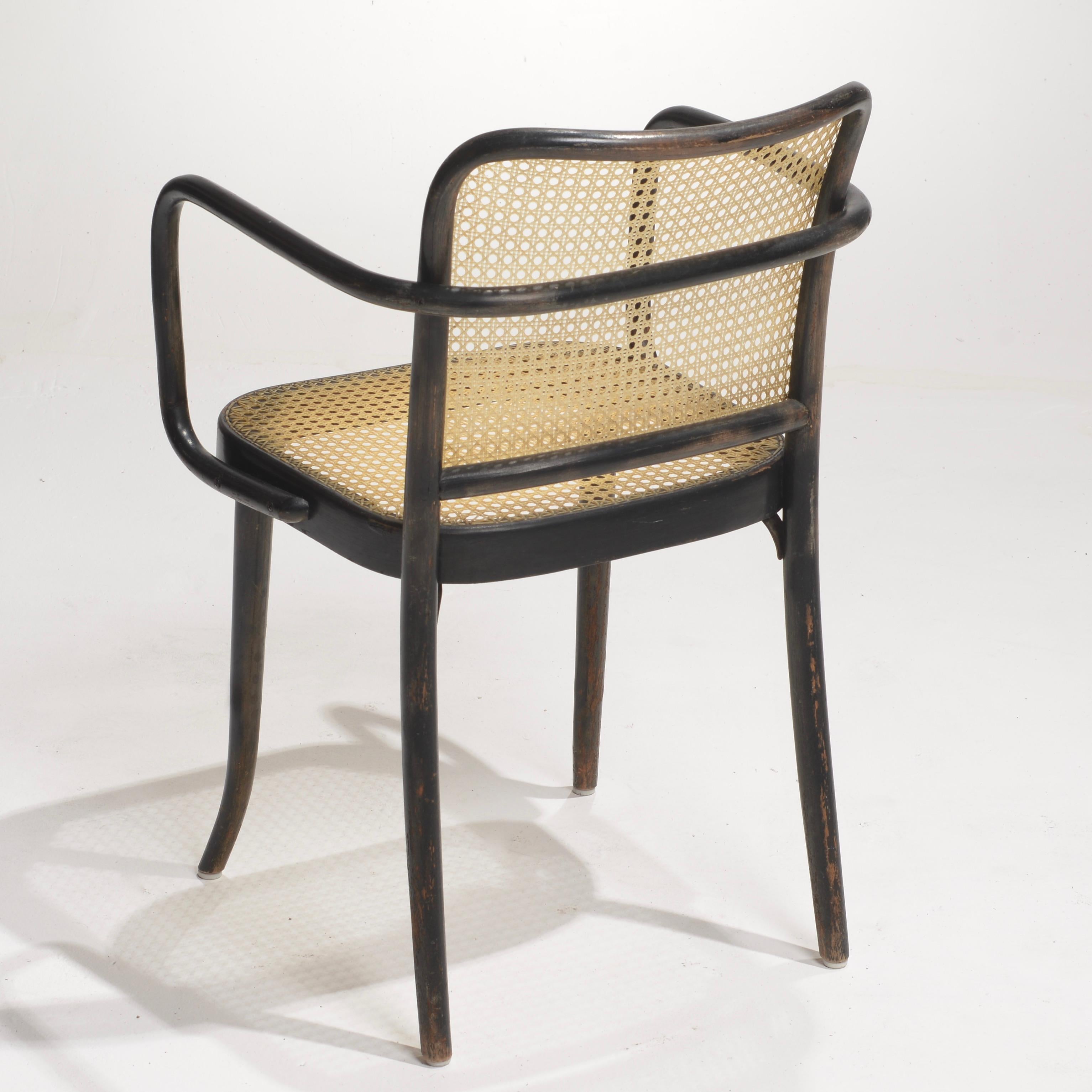 Josef Hoffmann Bentwood Beech Prague Model 811 Chairs in Black and Leather Weave In Good Condition For Sale In Los Angeles, CA