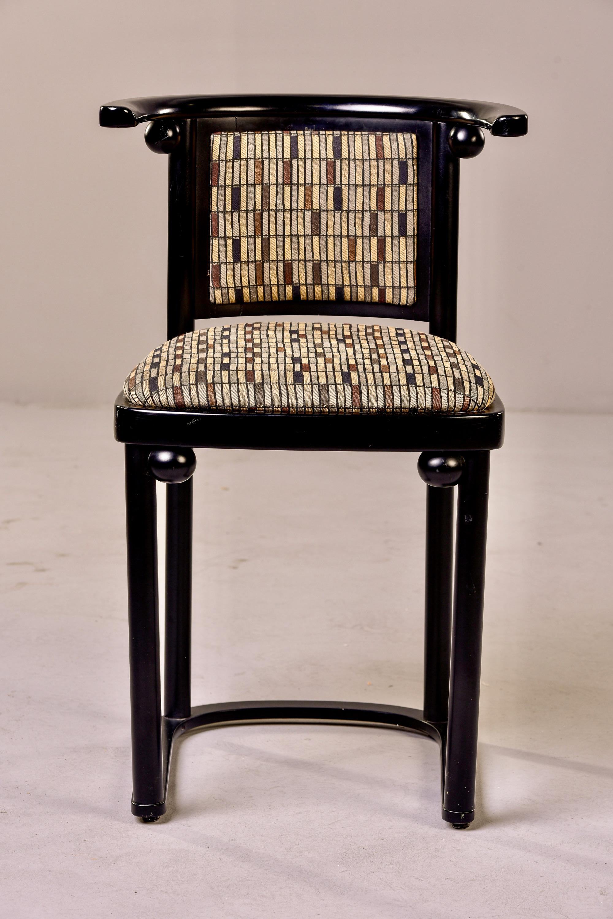 Designed in 1907 by Josef Hoffmann for the bar at the Fledermaus cabaret in Vienna. Black finished beech frame with the icornic curved back and decorative spheres. This chair dates from the mid 20th century and is attributed to Wittmann, but there