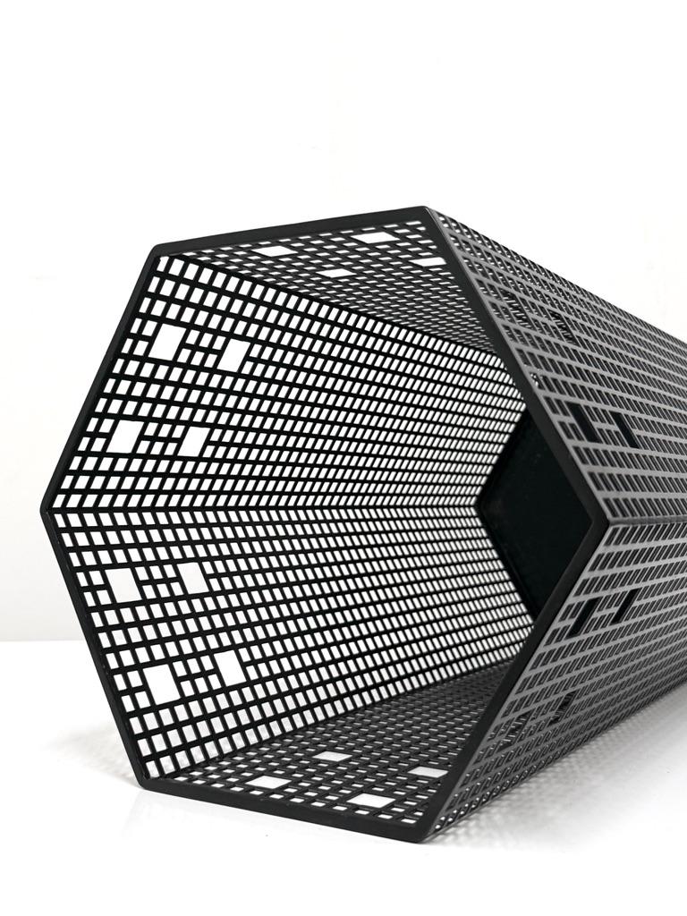 Italian Josef Hoffmann Black Gitterwerk Waste Basket or Umbrella Stand for Bieffeplast For Sale