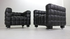 Josef Hoffmann Black Leather "Kubus" Club Chairs for Wittmann