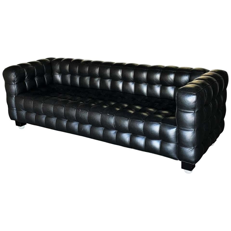 Josef Hoffmann Black Leather Kubus Sofa for Wittmann