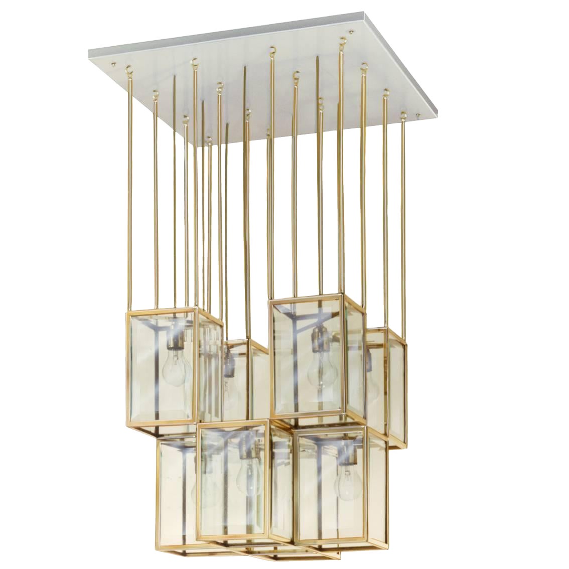 Lampadario/pendente in ottone Josef Hoffmann, riedizione dello stile della Secessione viennese
