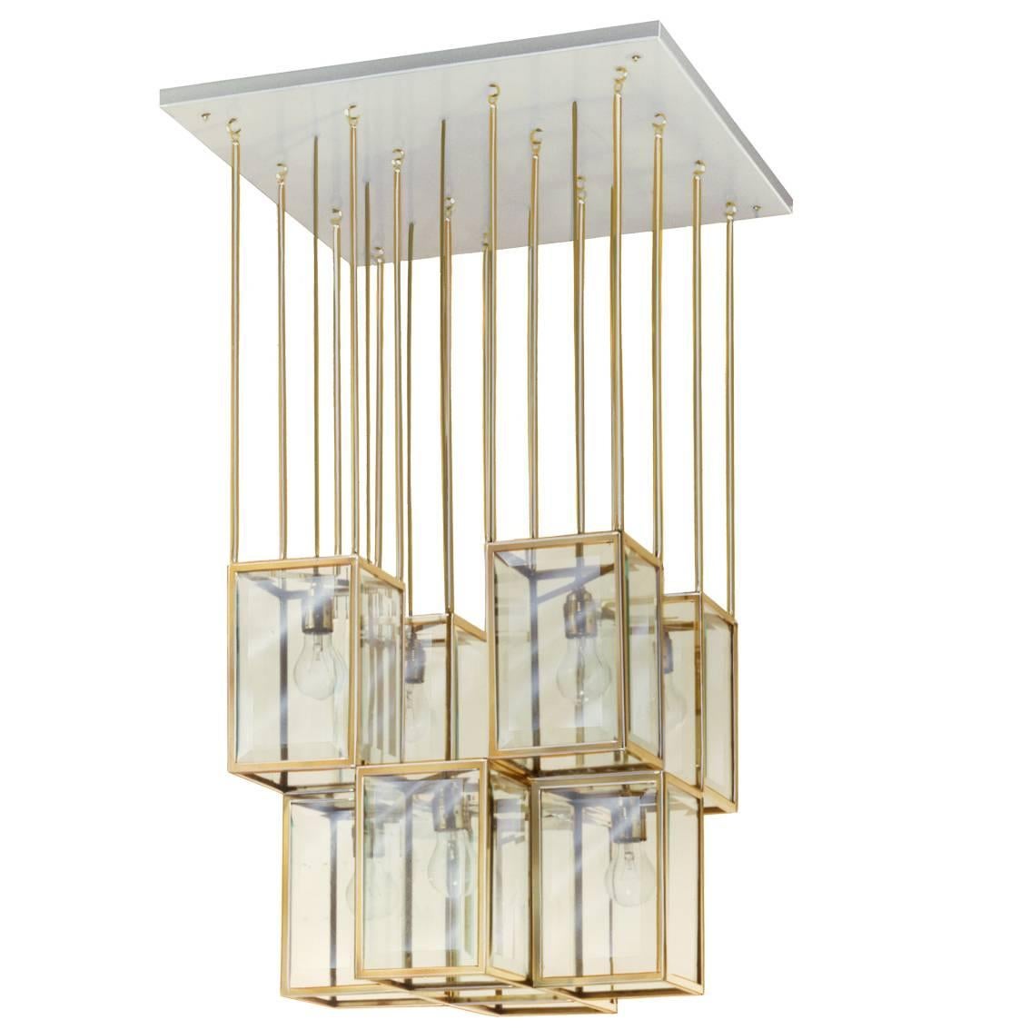 Josef Hoffmann Brass Chandelier/Pendant, Vienna Secession Style Re-Edition For Sale