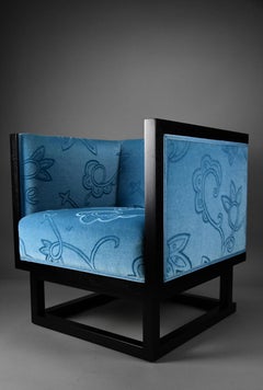 Silla de salón "Cabinett" de Josef Hoffmann, 1903, terciopelo azul