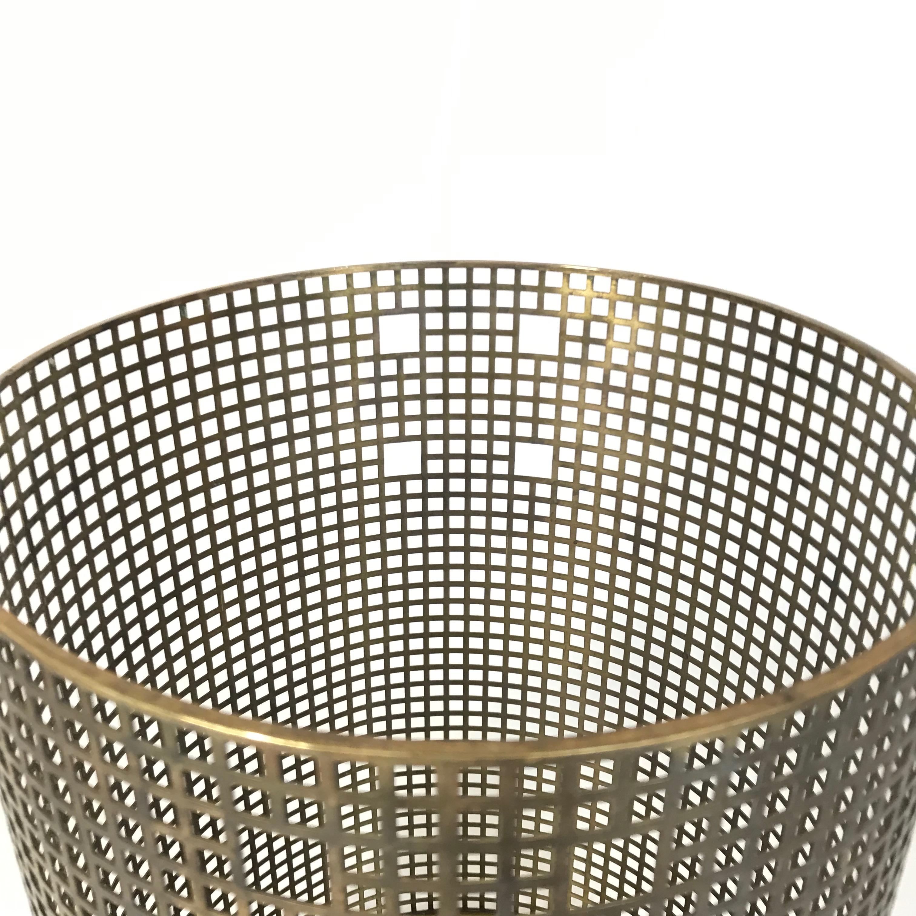 Austrian Josef Hoffmann Design Perforated Brass Umbrella Stand or Basket, 1950s, Austria